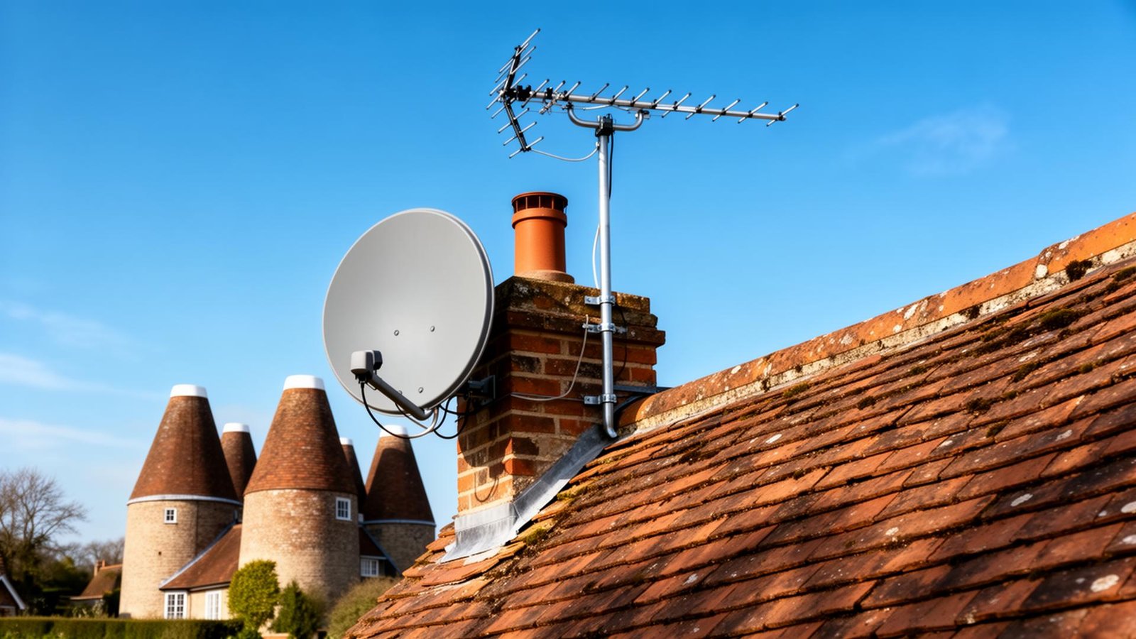 TV aerial and satellite dish installation on a rooftop in Ramsgate, Kent