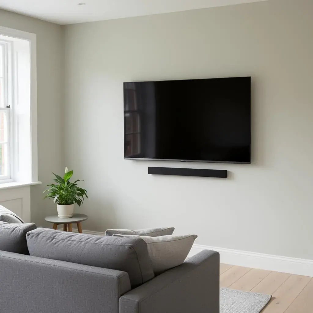 Flat screen TV professionally wall mounted with hidden cables in a Kent living room